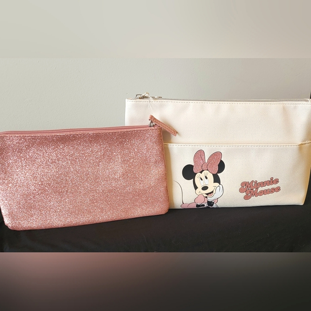 NWT! Disney Minnie Mouse Pink Makeup bag set Cosmetic Case Sparkle XL Travel - Picture 2 of 11